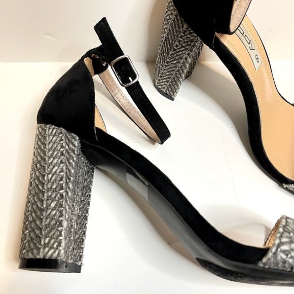 Unilady Strappy Black/Grey Woven Block Heel Size 8 - Picture 5 of 8